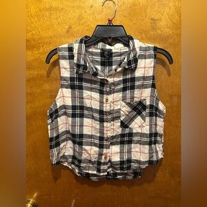 Forever 21 plaid cropped button up vest sleeveless tank top size medium